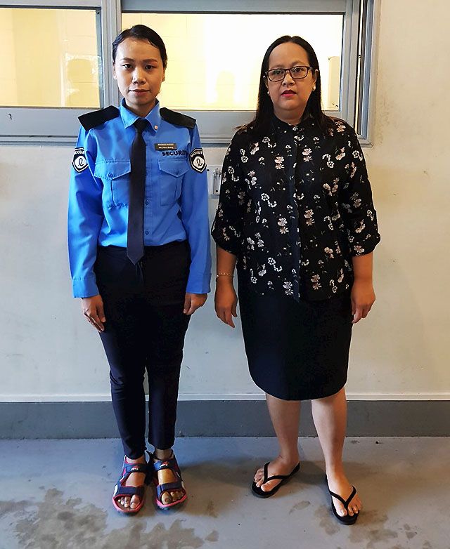 Daw Hla Hla Htun, Director of HR at Lotte Hotel, and Ma May Htoo Khaing, physical disability who is working as a Security Guard in Lotte Hotel