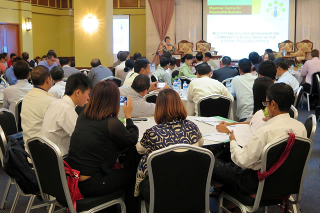 The workshop was attended by over 100 representatives from government departments, oil, gas and mining companies, civil society organisations from across Myanmar as well as international NGOs and donor organisations.